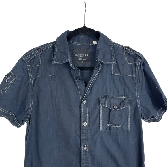 Vintage Men’s Y2K GUESS Dark Blue Casual Button Down Shirt 100% Cotton Small - Picture 4 of 9